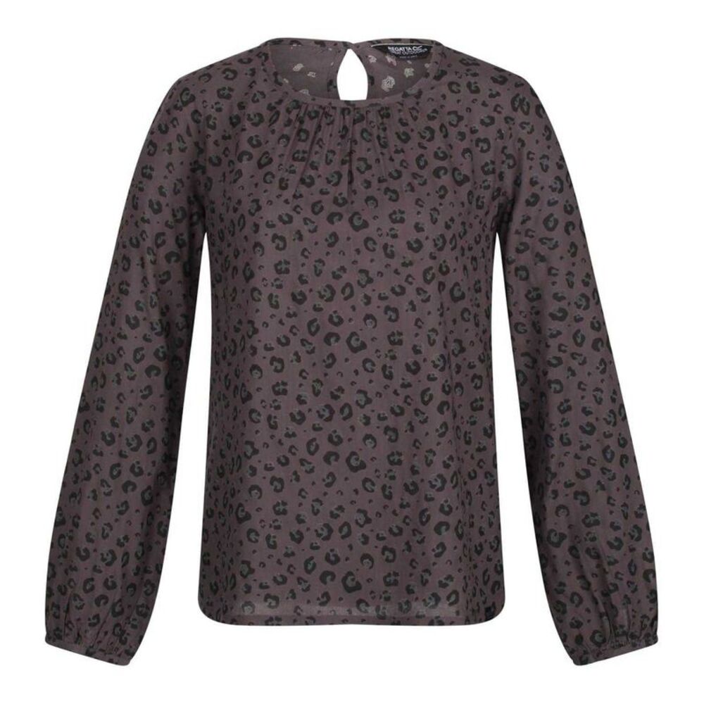 Regatta Womens/Ladies Hadria Leopard Print Keyhole Long-Sleeved Blouse / Black